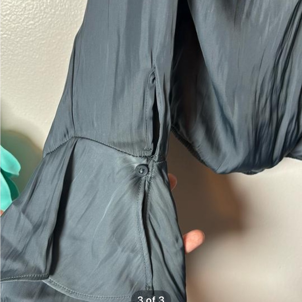 A New Day Silky Ruffle Blouse, Large, NWT, Charcoal Grey - Picture 3 of 3